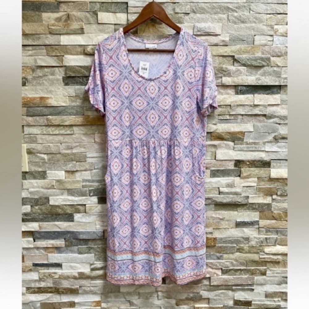 J. Jill Radiant Diamond Jersey Dress Purple Size Medium NEW $89 Pockets.